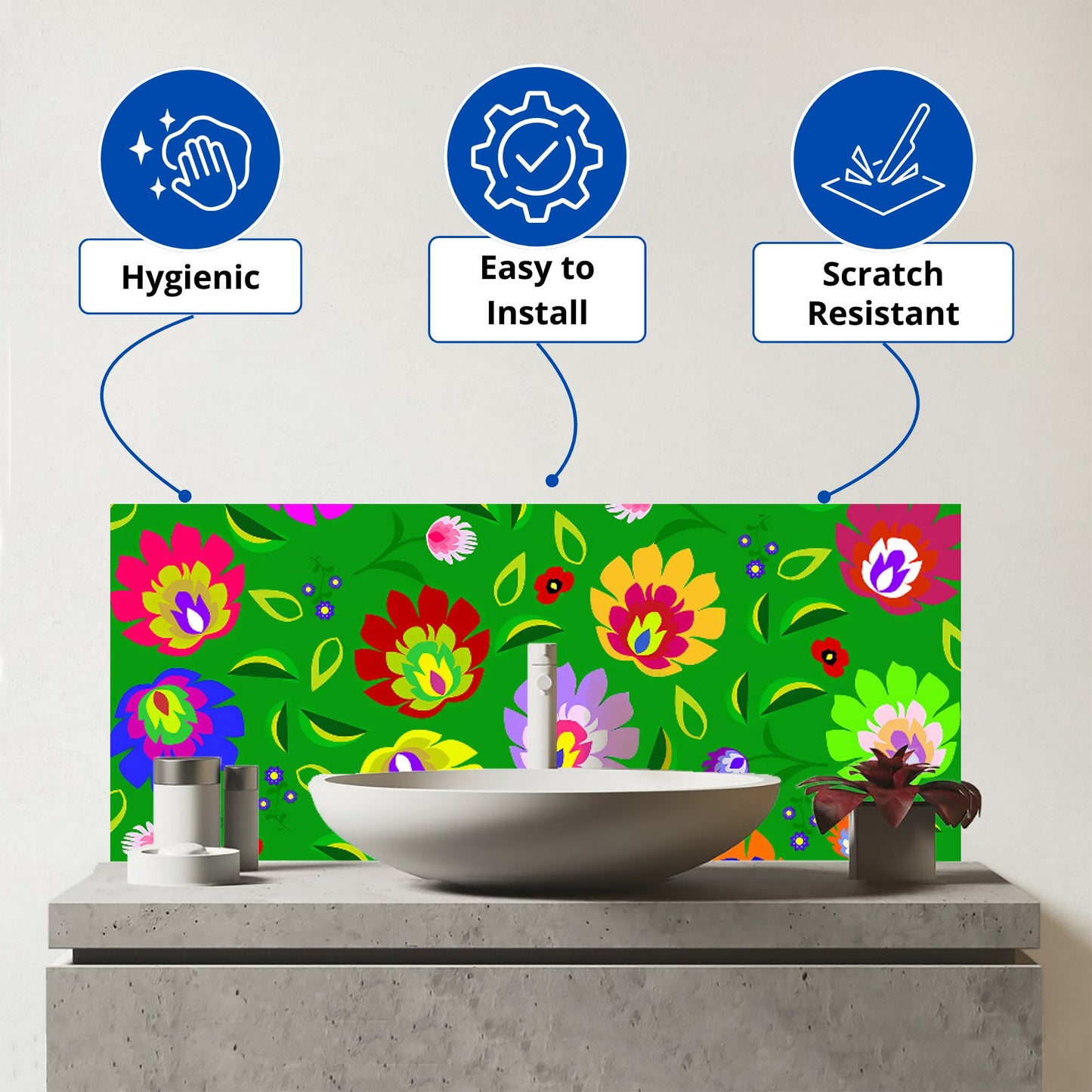 Polish Folk Floral Glass Bathroom Splashback