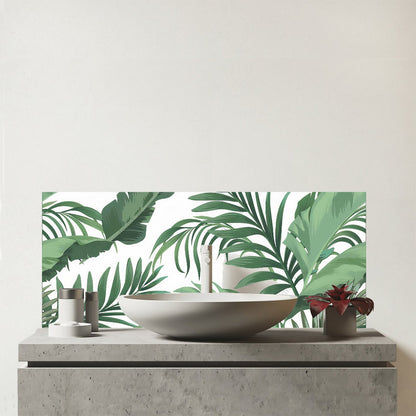 Trendy Tropical Leaves Glass Bathroom Splashback