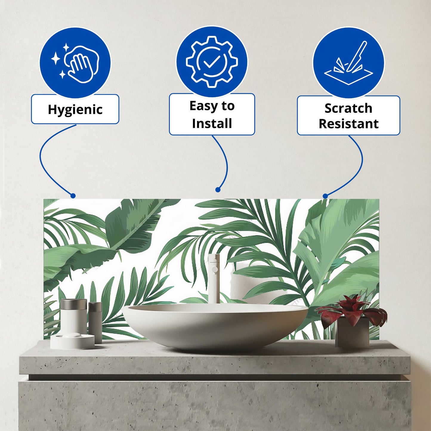 Trendy Tropical Leaves Glass Bathroom Splashback