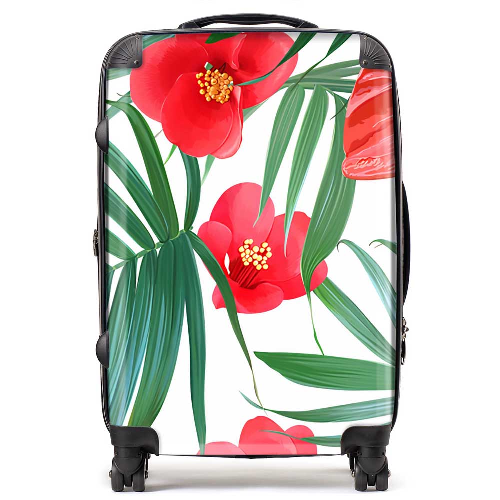 Tropical Flowers And Palm Leaves Hawaiian Suitcase