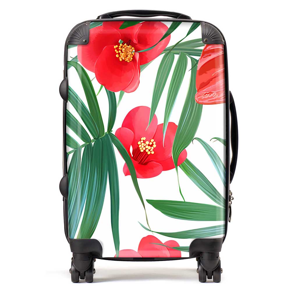 Tropical Flowers And Palm Leaves Hawaiian Suitcase