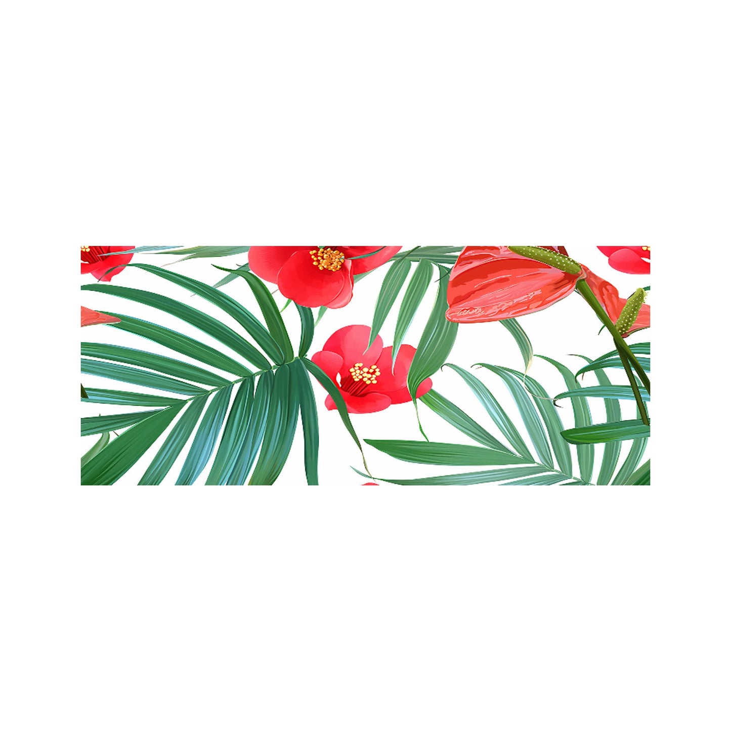 Tropical Flowers, Palm Leaves Hawaiian Glass Bathroom Splashback