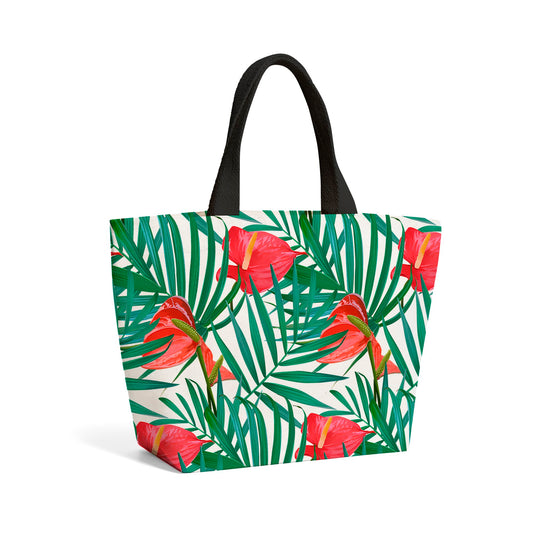 Tropical Flowers And Palm Leaves Beach Shopper Tote Bag