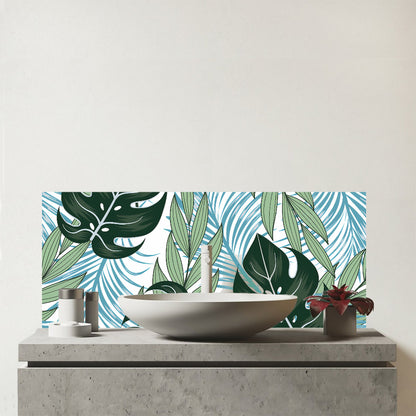 Tropical Pattern, Bright Plants, Flowers Glass Bathroom Splashback