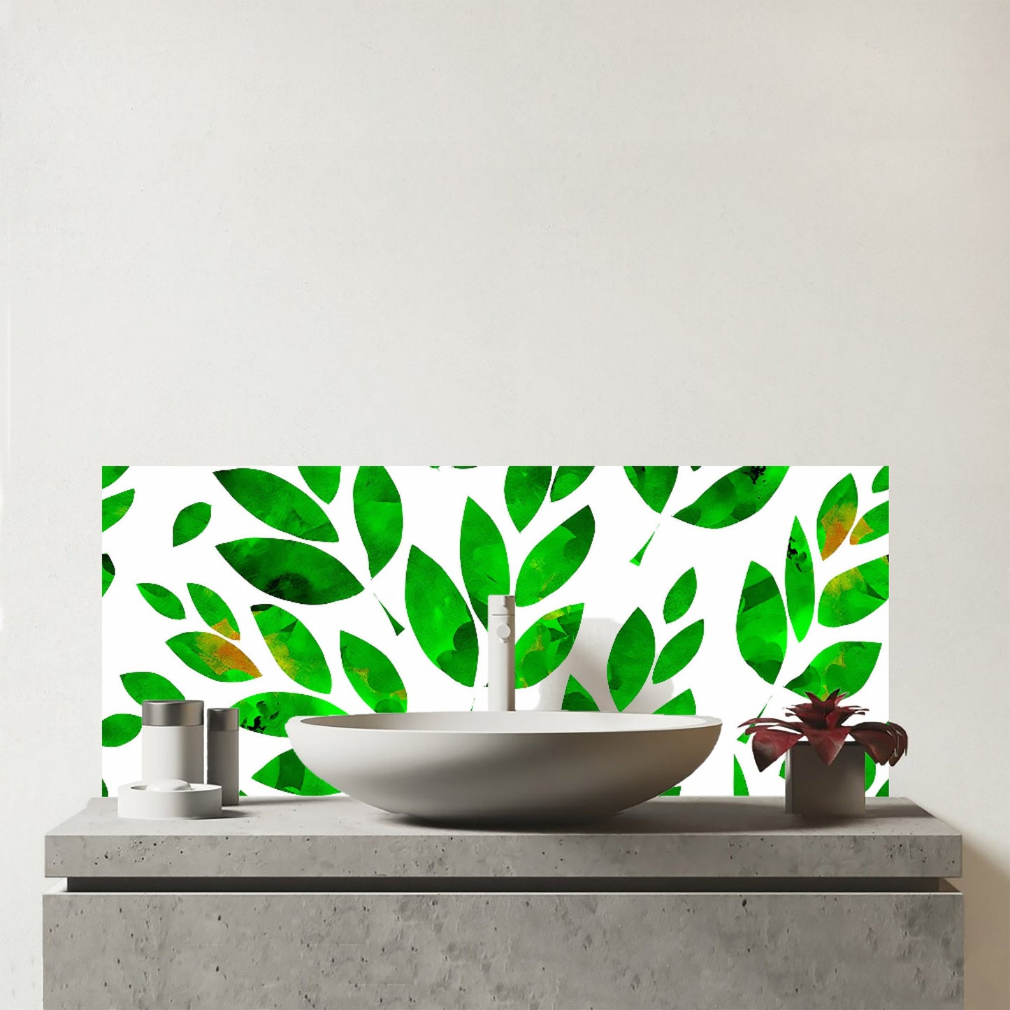 Watercolor Abstract Leaves Glass Bathroom Splashback