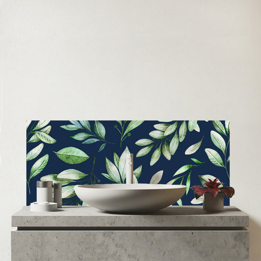 Watercolor Leaves Glass Bathroom Splashback