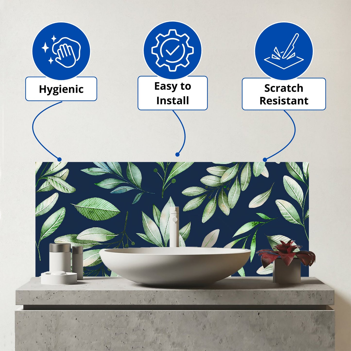 Watercolor Leaves Glass Bathroom Splashback