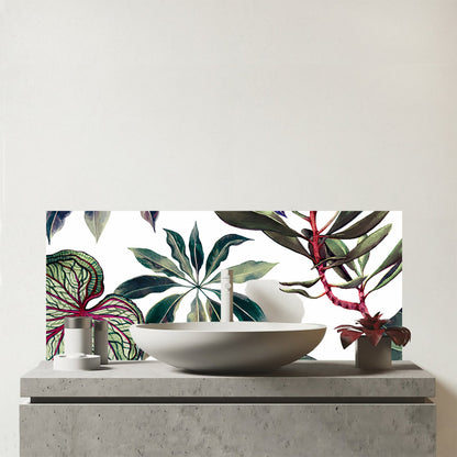 Watercolor Tropical Leaf Glass Bathroom Splashback