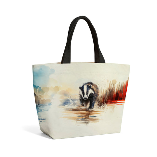 Wading Badger Watercolour Beach Shopper Tote Bag