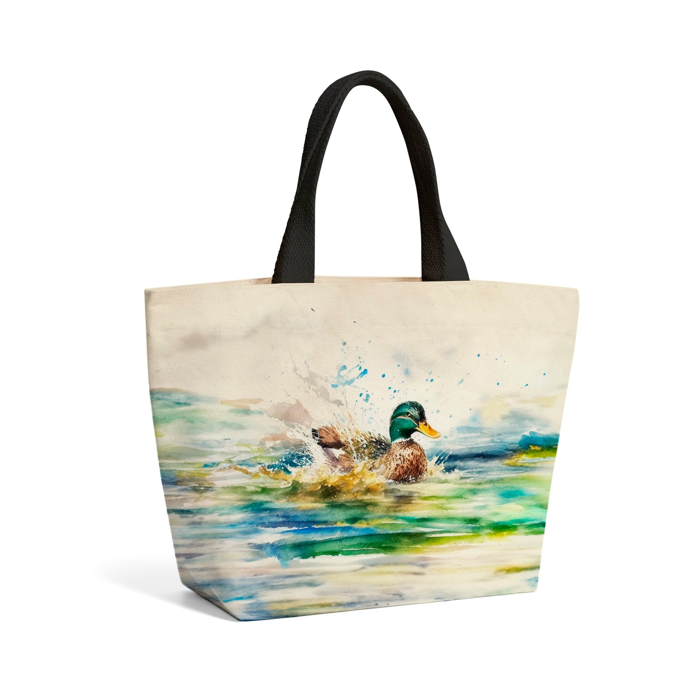 Splashing Mallard Watercolour Beach Shopper Tote Bag