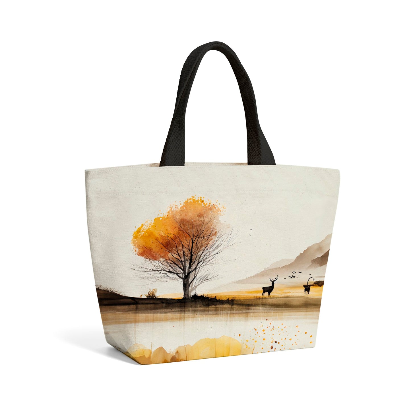 Autumn Landscape Stag Watercolour Beach Shopper Tote Bag