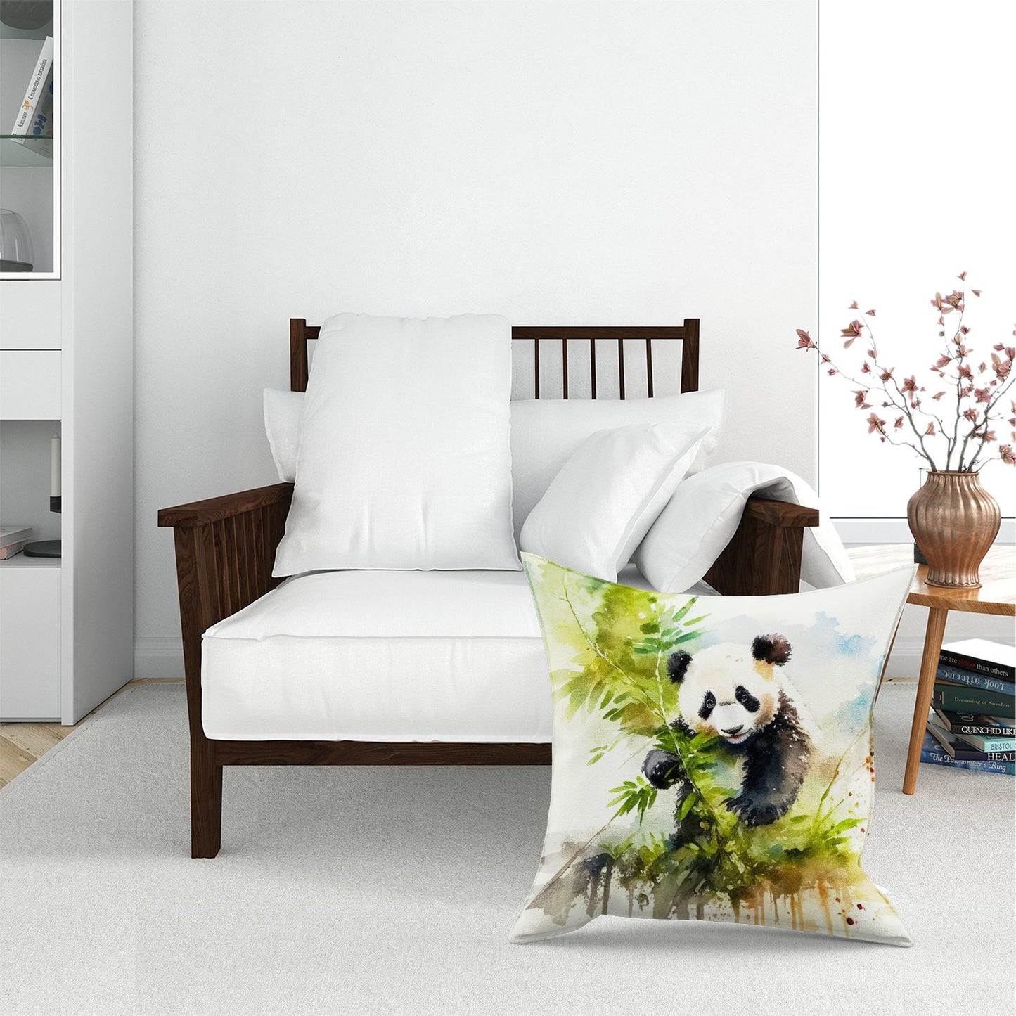 Panda Eating Bamboo Watercolour Floor Cushion