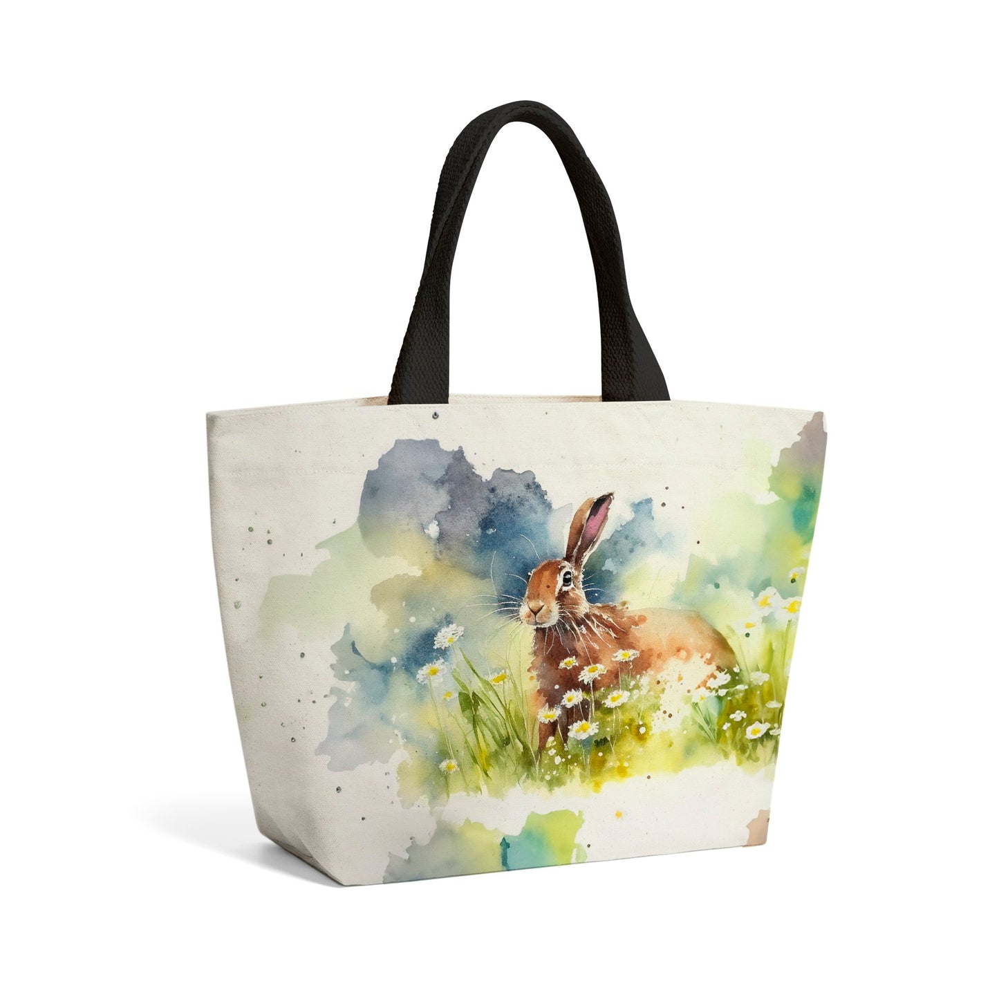 Hare And Daisies Watercolour Beach Shopper Tote Bag