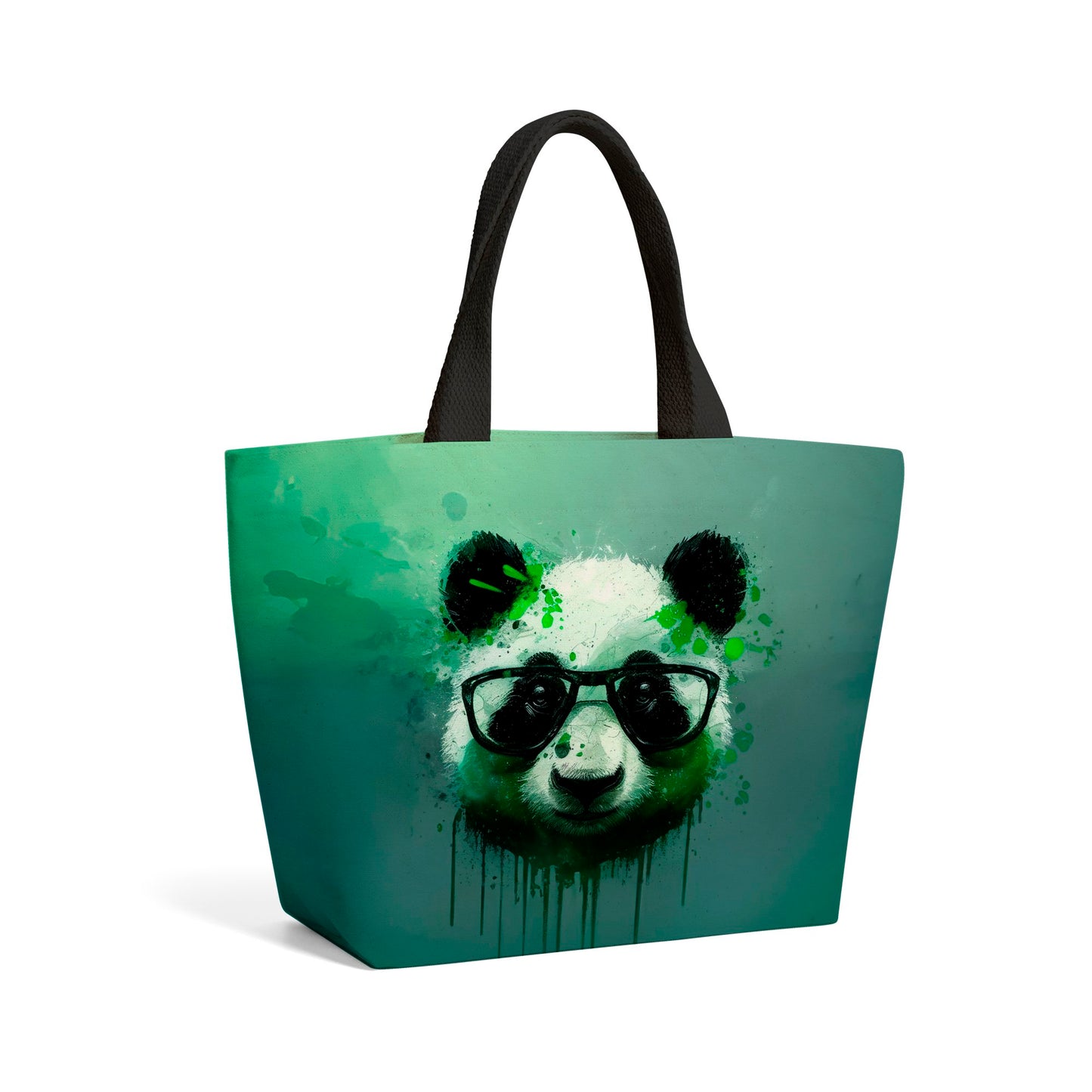 Panda With Glasses, Green Splashart Beach Shopper Tote Bag