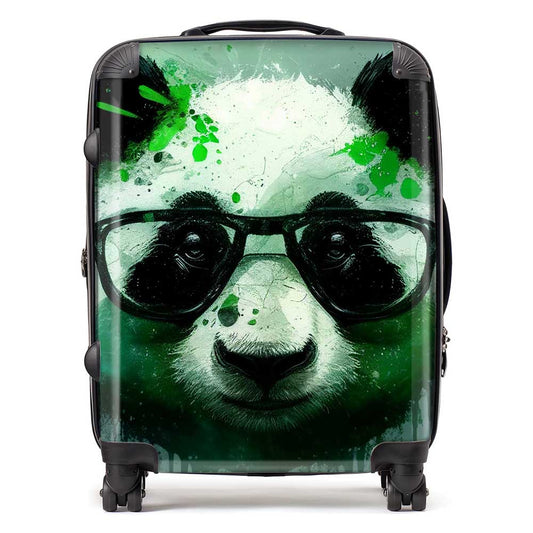 Panda With Glasses, Green Splashart Suitcase