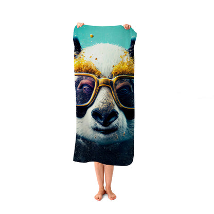 Panda With Golden Glasses Splashart Beach Towel