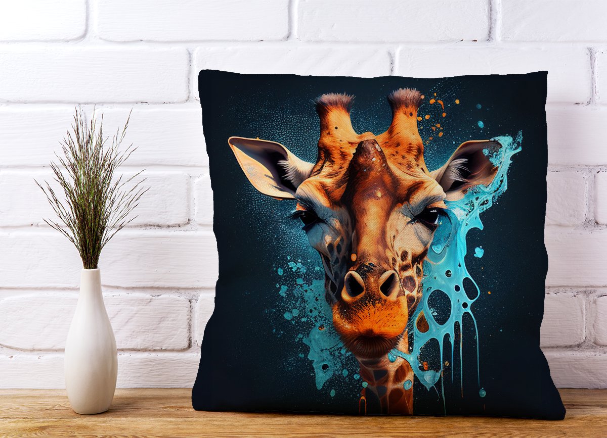 Blue Giraffe Face Splashart Cushions