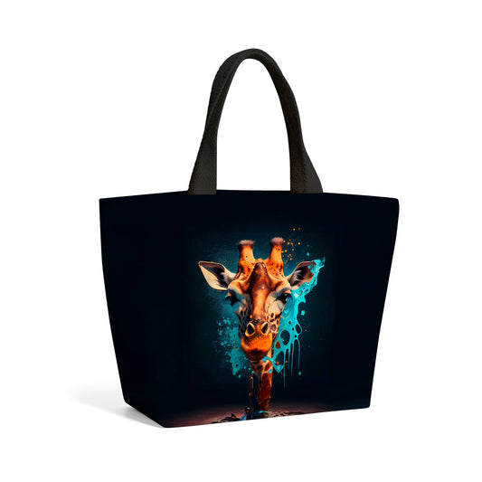 Blue Giraffe Face Splashart Beach Shopper Tote Bag