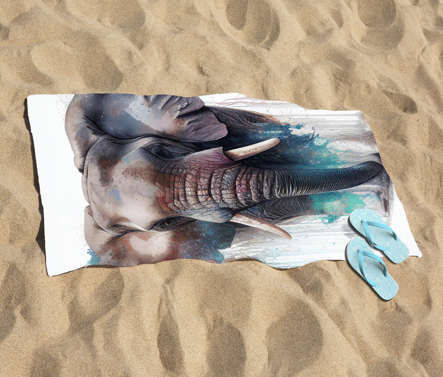 Elephant Splashart Beach Towel