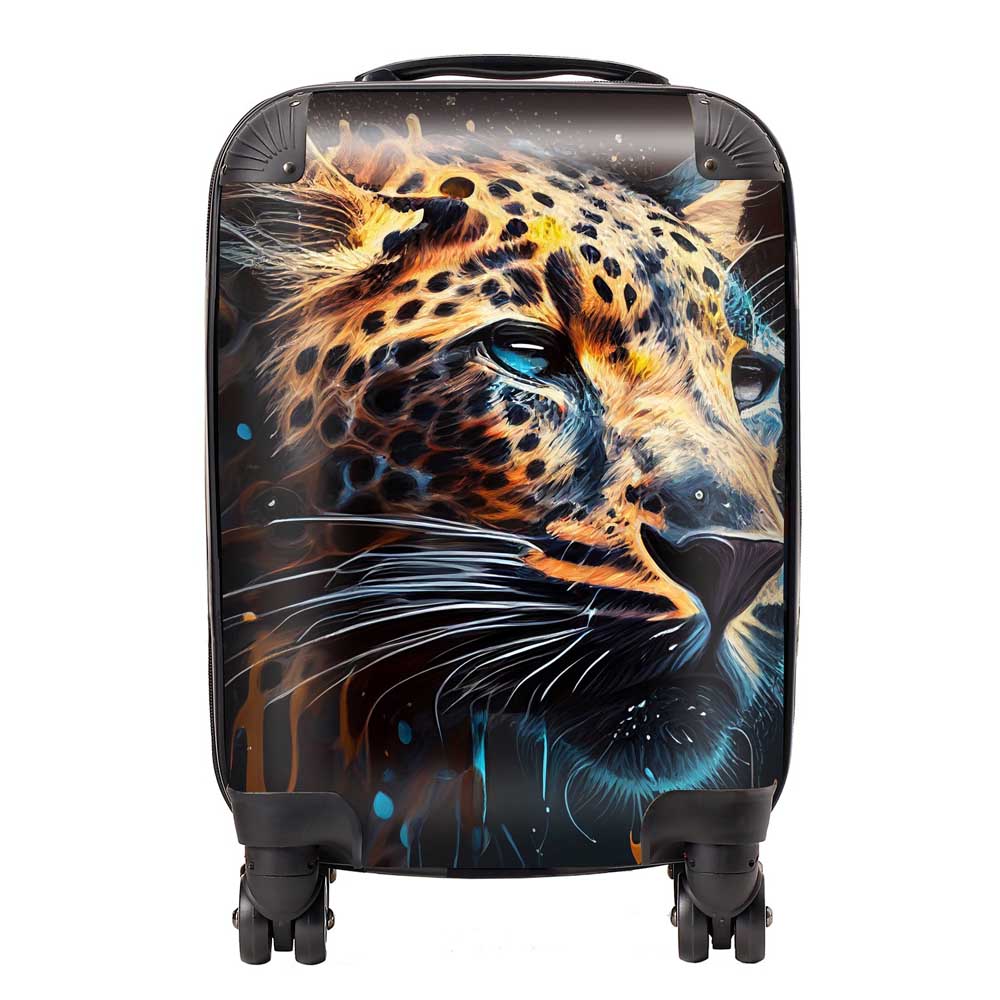 Leapoard Face Splashart On Dark Background Suitcase