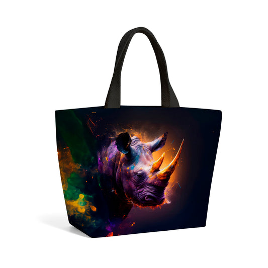 Golden Rhino Face Splashart Beach Shopper Tote Bag