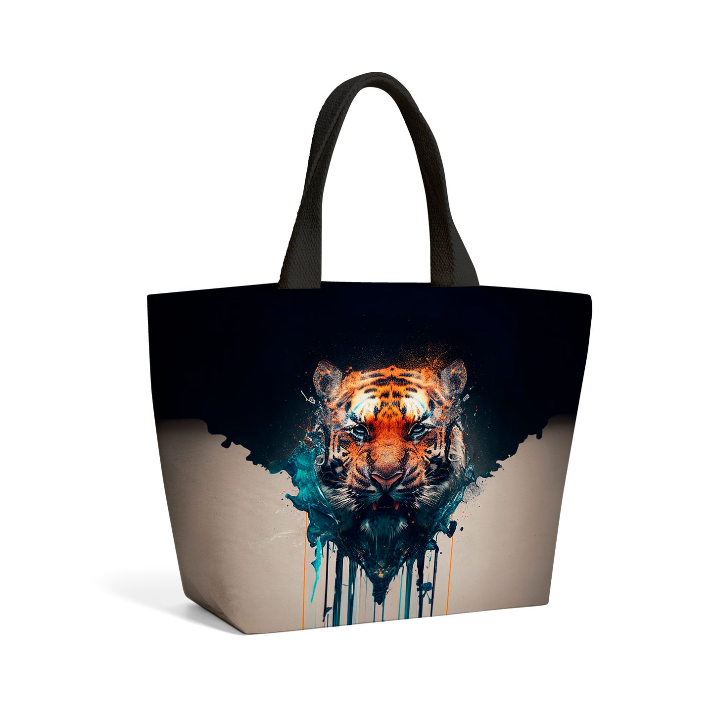 Tiger Face Splashart Beach Shopper Tote Bag