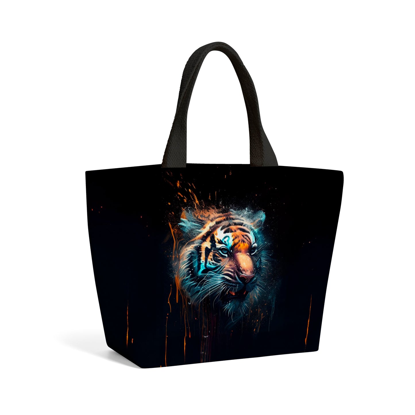 Tiger Face Splashart Dark Background Beach Shopper Tote Bag