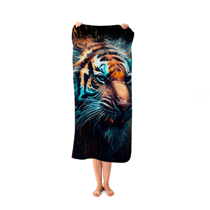 Tiger Face Splashart Dark Background Beach Towel