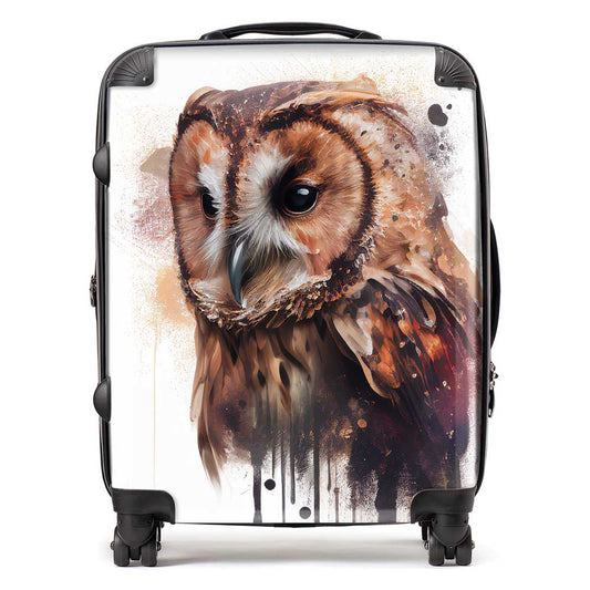 Tawny Owl Face Splashart Light Background Suitcase