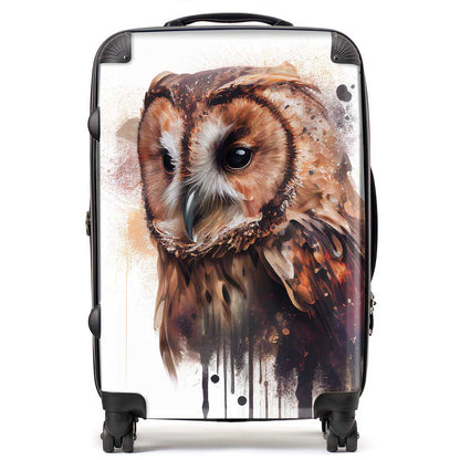 Tawny Owl Face Splashart Light Background Suitcase