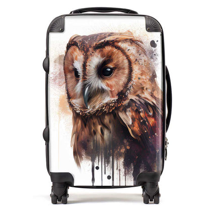 Tawny Owl Face Splashart Light Background Suitcase