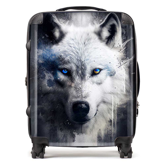 White Wolf Face Splashart Dark Background Suitcase