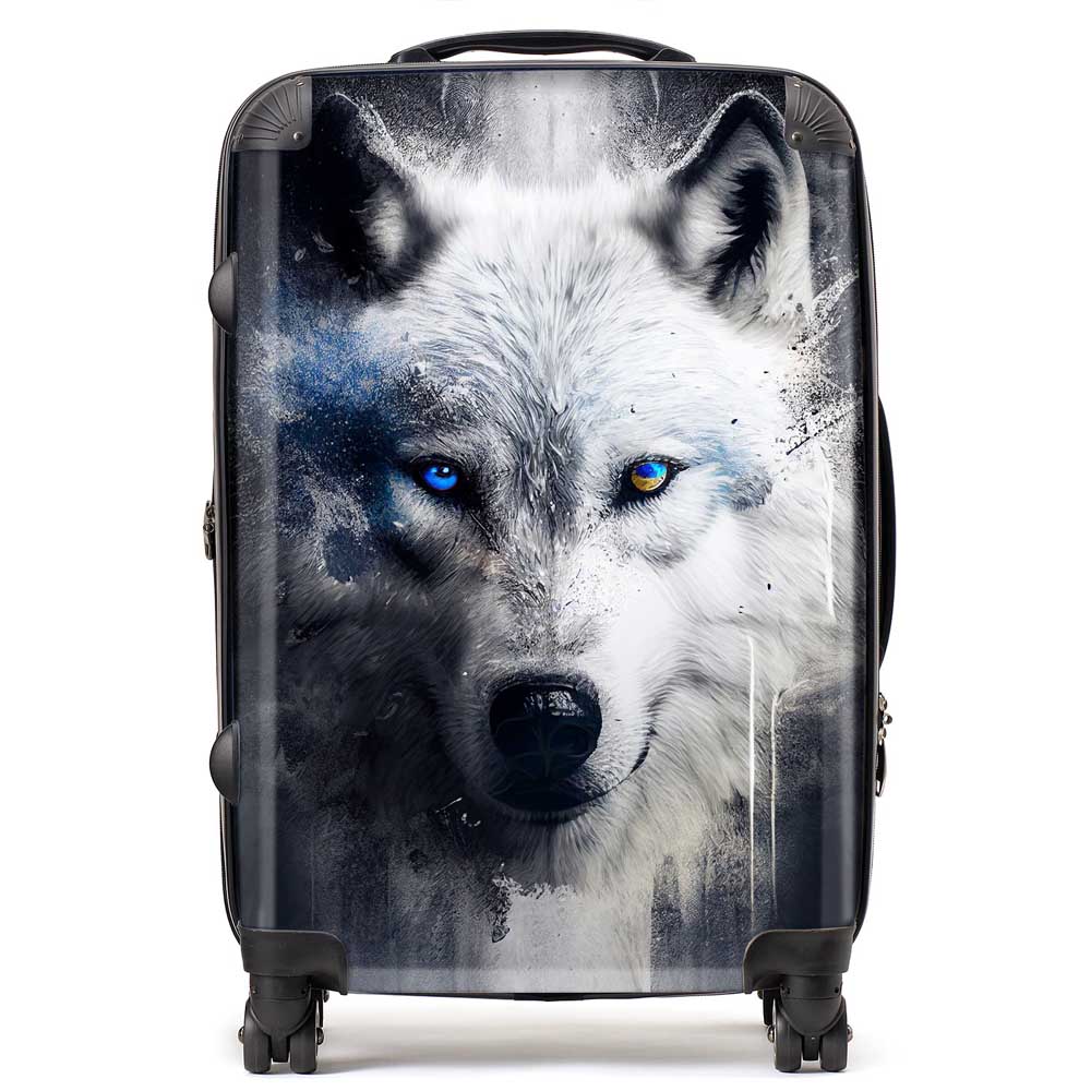 White Wolf Face Splashart Dark Background Suitcase