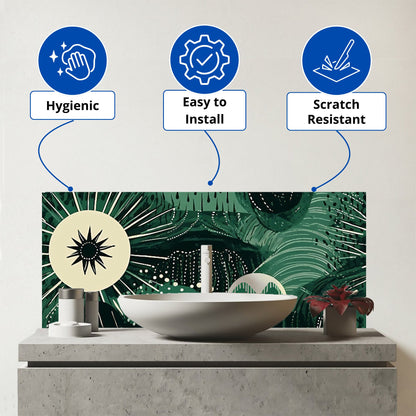 Abstract Green Moon Glass Bathroom Splashback