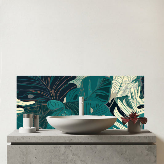 Tropical Green Leaves Glass Bathroom Splashback