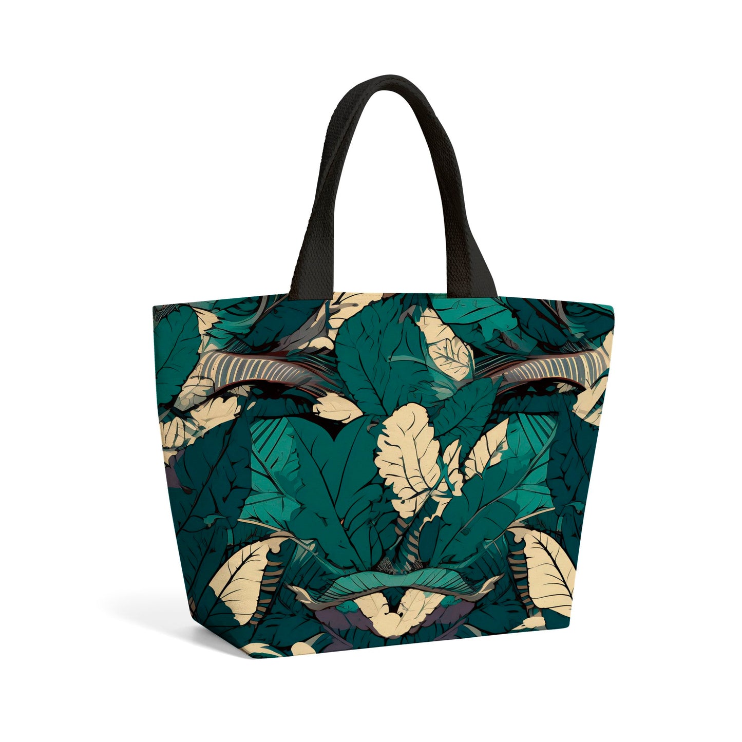 Green Beige Tropical Leaves Beach Shopper Tote Bag