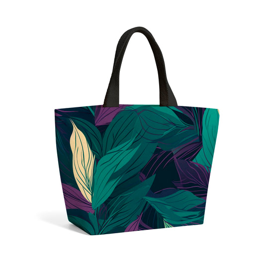 Green Purple Tropical Leaves Beach Shopper Tote Bag