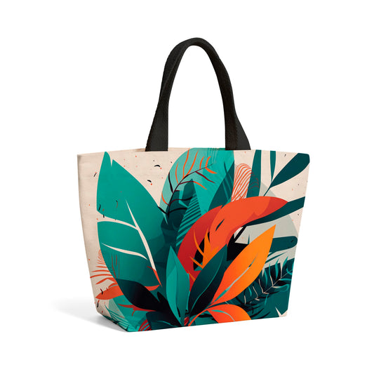 Green Orange Tropical Leaves Beach Shopper Tote Bag