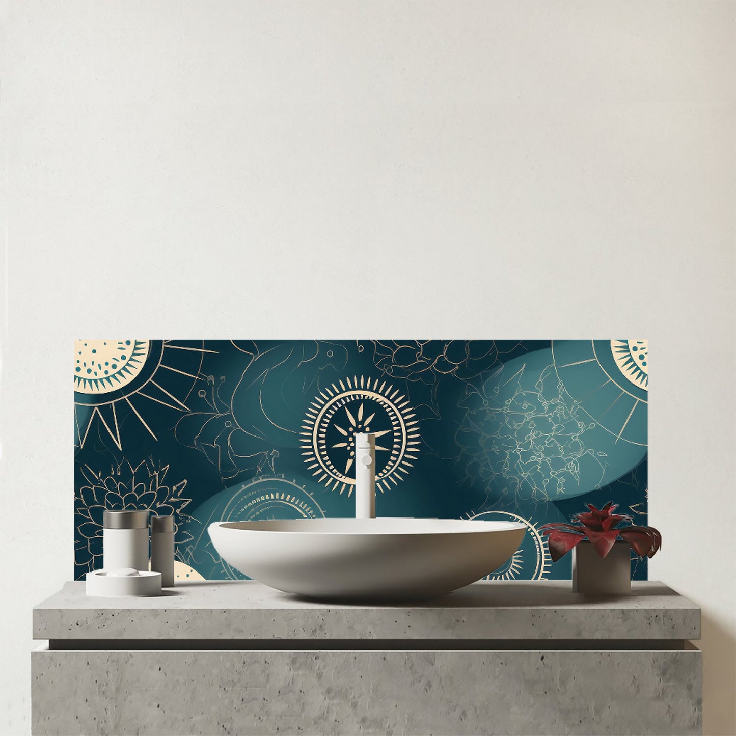 Blue Moon and Sun Glass Bathroom Splashback