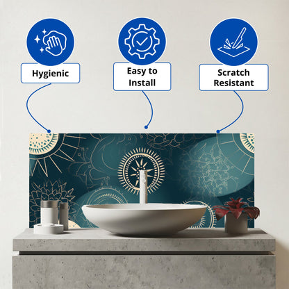 Blue Moon and Sun Glass Bathroom Splashback