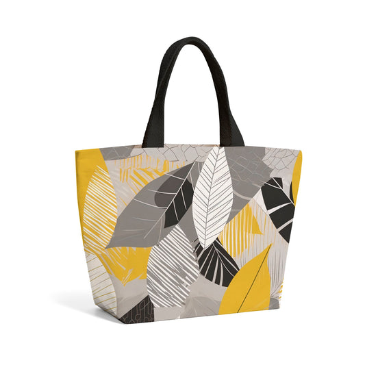 Grey Yellow Autumn Leaves Beach Shopper Tote Bag