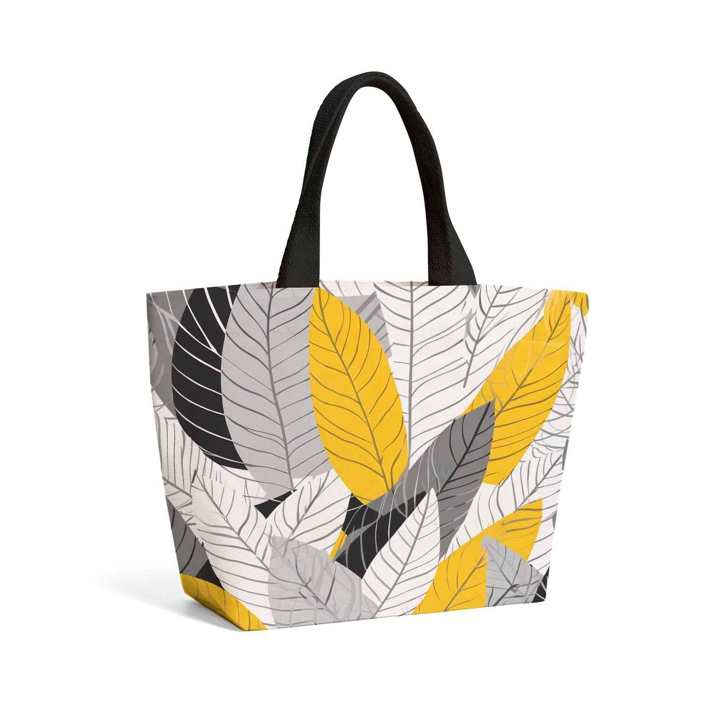 Yellow Grey Feather Leaves Beach Shopper Tote Bag