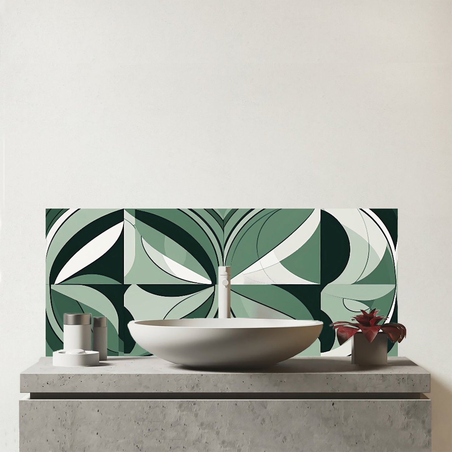 Geometric Green Black Glass Bathroom Splashback