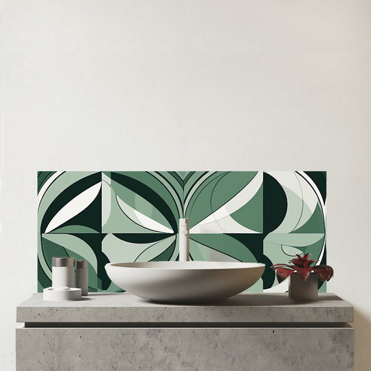 Geometric Green Black Glass Bathroom Splashback