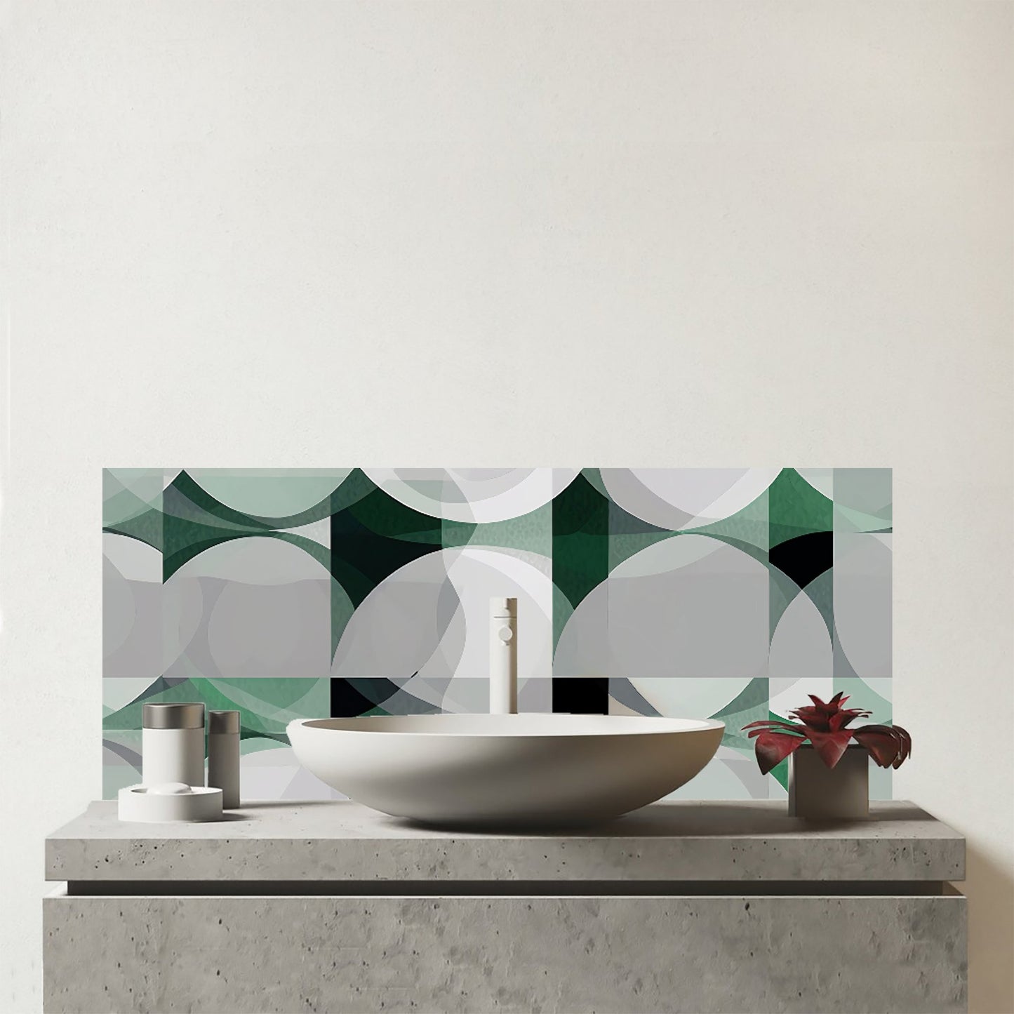 Geometric Grey Green Glass Bathroom Splashback