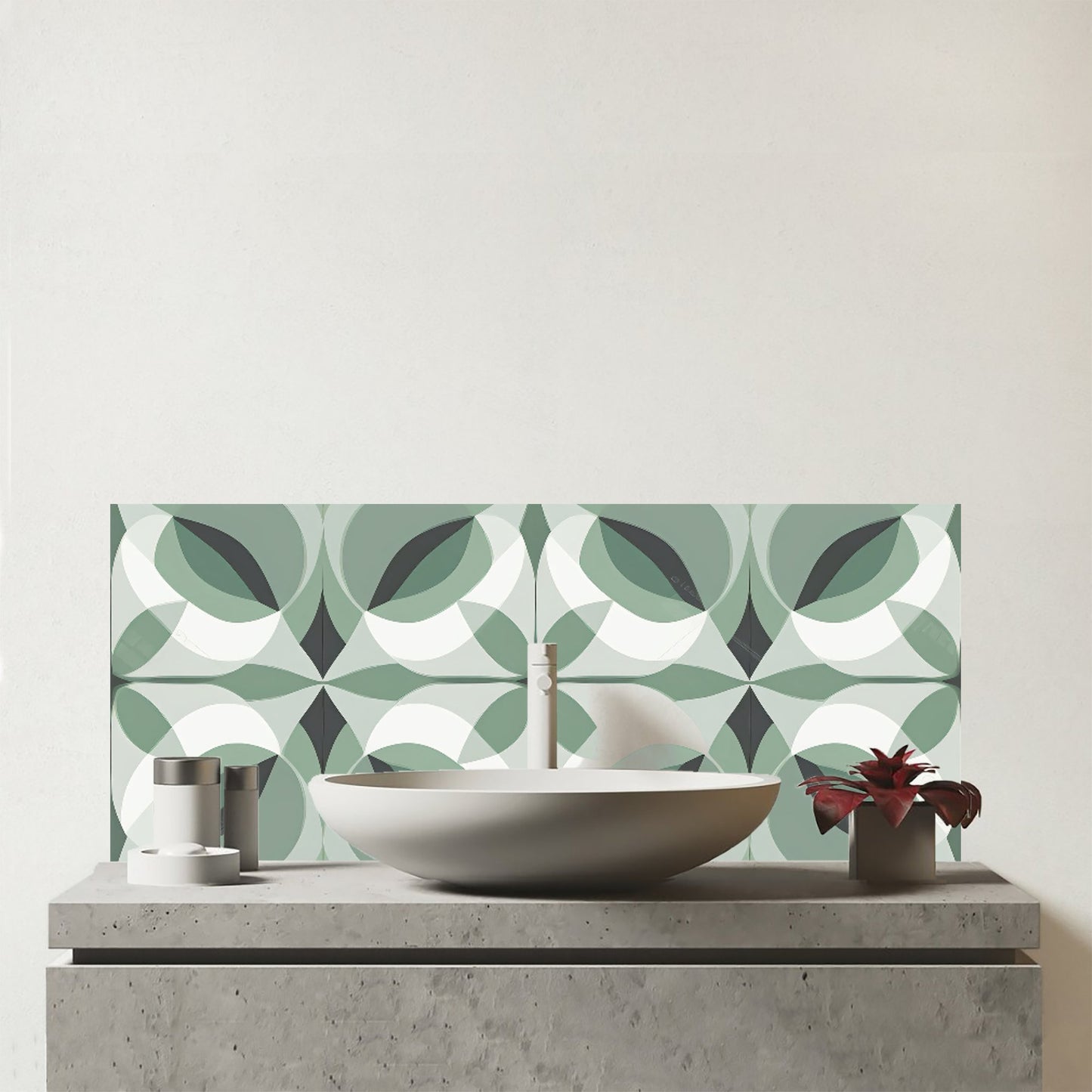 Geometric Green Grey Glass Bathroom Splashback