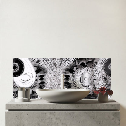 Abstract Moon and Sun Glass Bathroom Splashback