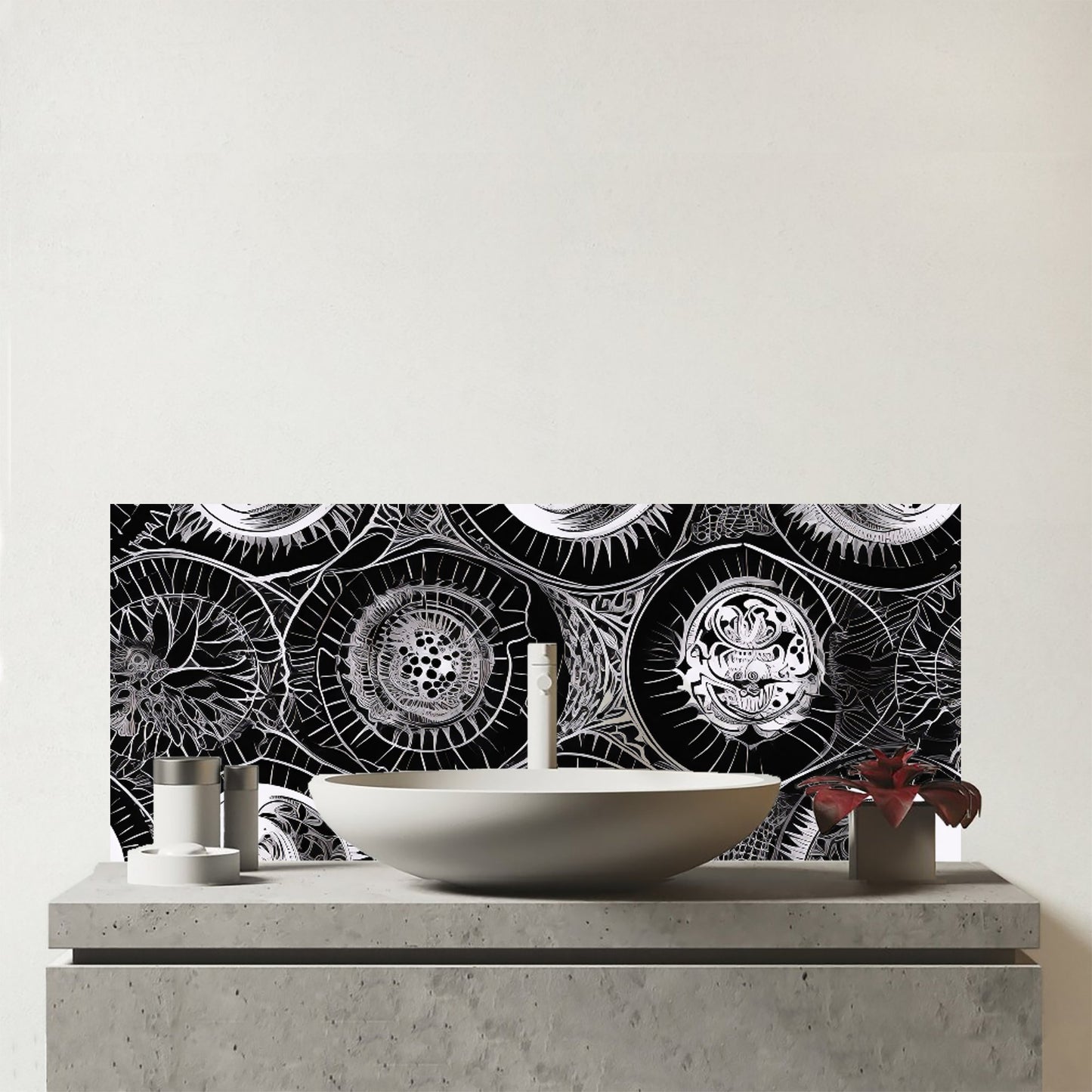 Black White Moon and Sun Glass Bathroom Splashback