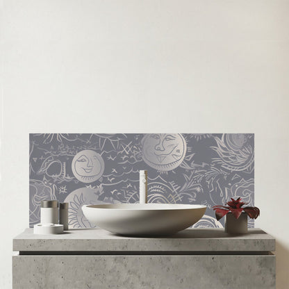 Sun and Moon in Grey Glass Bathroom Splashback