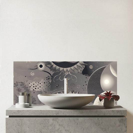 Abstract Moon Shapes Glass Bathroom Splashback